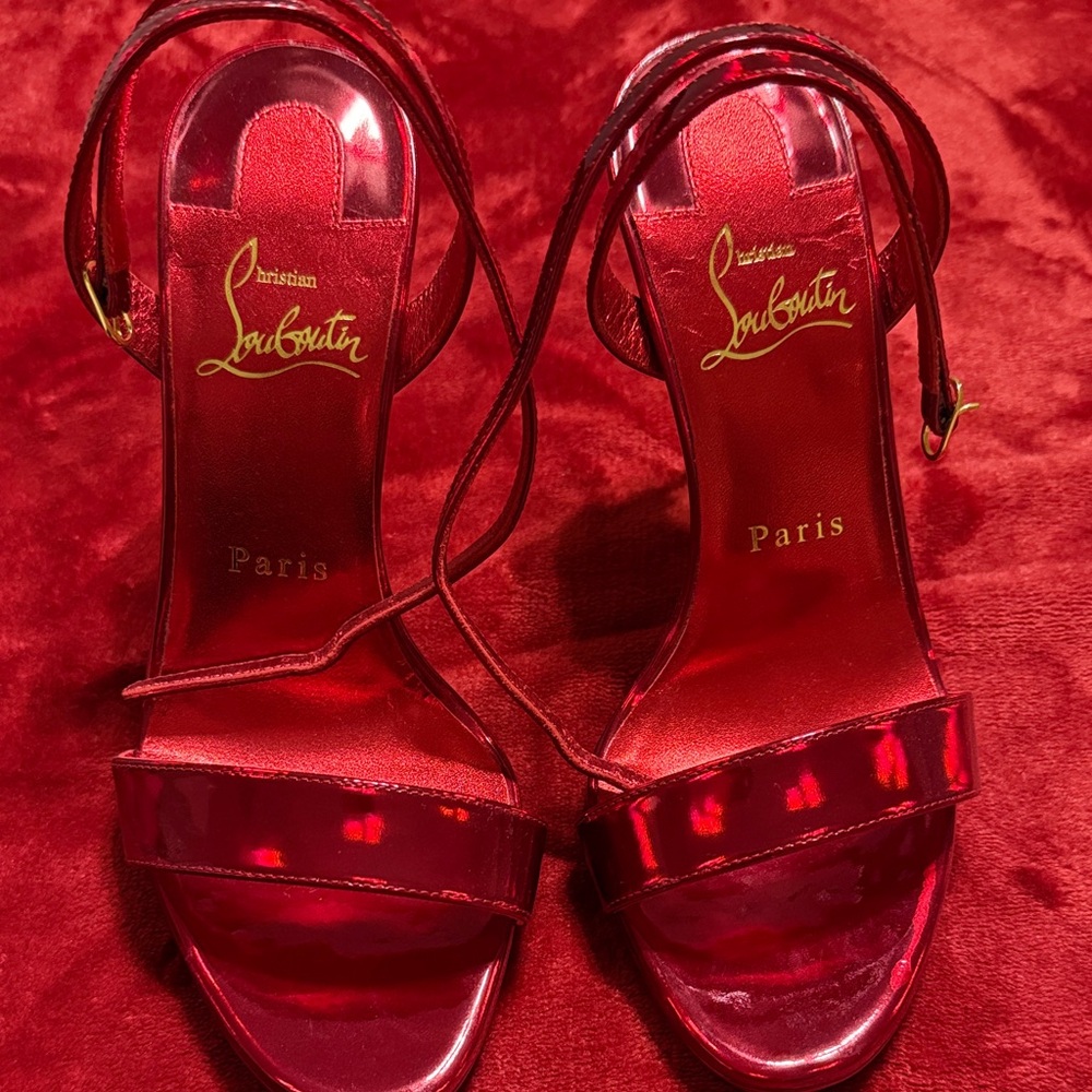 Christian Louboutin Glossy Red Strappy Heels